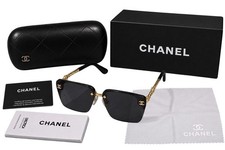 CHANEL SUNGLASSES BLACK WHITE FRAME 100% AUTHENTIC CLASSIC 6056 OVERSIZED SHIELD picture