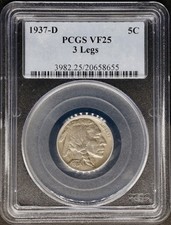 1937 D 3-Legged Buffalo Nickel 5c PCGS VF25‼️KEY VARIETY - 3 LEGS, LOOKS GREAT‼️ picture
