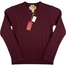 New Abercrombie & Fitch Wool Blend Sweater Mens L Muscle V-Neck Ribbed Burgundy picture