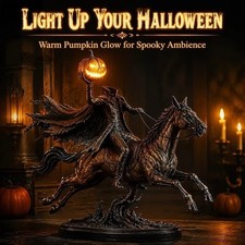 25cm Lighted Headless Horseman Statue Pumpkin Head Halloween Gothic Decor** picture