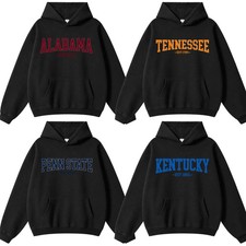 Vintage Varsity College Hoodie Black Unisex Distressed Athletic Hoodie picture