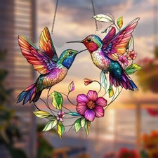 Modern Acrylic Hummingbird Catcher Stained Glass Style Window Hanging Decoration picture