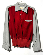 Vintage 50s Rockabilly Loop Collar Gaucho Shirt Campus Red Houndstooth Medium picture