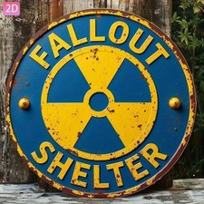 Vintage Fallout Shelter Round Metal Sign Industrial Style Wall Hanging Tin Sign picture