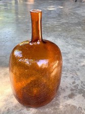 Vintage MidCentury Blenko 657 Orange Crackle Art Glass Jug Bottle Decanter 14.5” picture