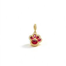 Gold Tone Cute Cat Paw Print Pendant Red CZ Inlay Women Fashion Necklace Jewelry picture