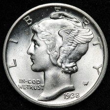 1938-D Mercury Silver Dime GEM BU *UNCIRCULATED* MS FULL BANDS FSB E293 WRKV picture