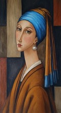 Girl with a Pearl Earring Modigliani Inspired Oil Painting 13.8x25.6 in picture