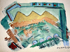 Original John Ernst Watercolor Mountain Landscape on Matte Paper Woodstock NY picture