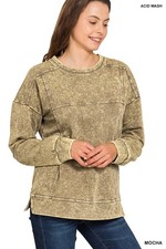 Zenana TTW-5354Y Exposed Seam Acid Washed Sweatshirt Mocha picture