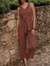 Anthropologie Faux Suede Jumpsuit  Brown Cedar Wide leg Medium picture