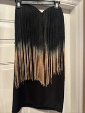 Sara Boo Women’s Strapless Gold & Black Fringe Mini Dress Size L picture
