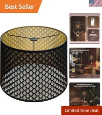 Elegant Black & Gold Drum Lampshade - Large 14