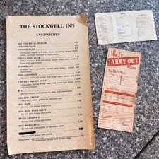 Vintage Restaurant Menu Lot Stockwell Inn Wolfs Carry Out BBQ Diner Ephemera picture