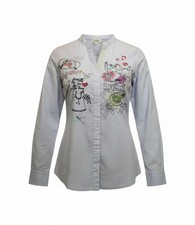 AUTHENTIC DESIGUAL EMBROIDERY LOGO POP ART BLUE WOMENS TUNIC BLOUSE SIZE US S picture