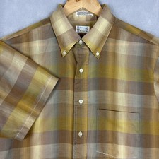 Vintage Penneys Towncraft Shirt Mens Large Yellow Brown Plaid Penn Prest 60s 70s picture