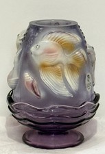 Fenton Fairy Light Atlantis Koi Fish Lamp Amethyst Hand Painted M Olmsted Purple picture