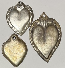 Hispanoamerican antique Ex Votos lot x3 Hearts, Miracles, lamine du metal picture