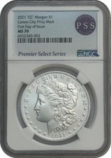 2021-CC Carson City Mint Silver One Dollar coin NGC MS70 FDOI Label picture