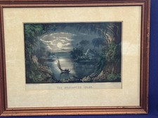 ANTIQUE FRAMED 1869 THE ENCHANTED ISLES HAND COLORED CURRIER & IVES LITHOGRAPH picture