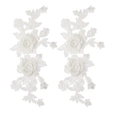2Pcs White Retro Rose Lace Embroidered Applique 3D Floral Patches picture