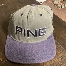 VTG Ping Hat Blue Green Large Spellout Made In USA Leather Adj Strap Golf picture