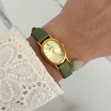 SKU0049 Vintage Vibe Green and Gold Floral Shape Women Bracelet Watch + gift bag picture