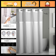 3-in-1 Hookless Shower Curtain with Waffle Fabric, Sheer Top, Flex-On Rings, 71