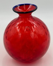 Signed Venini Murano Monofiore Balloton Red Art Glass Vase Italy 1996 7” picture