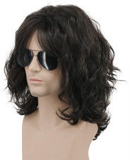 California 70S 80S Rocker Wig Men Women Long Curly Dark Brown picture