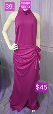 Xscape Women’s Size 14 Pink Solid Halter Sleeveless Long Ruched Ruffle Gown picture