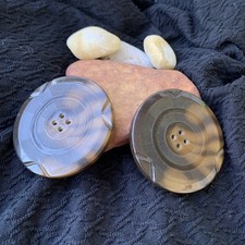 2 Vintage Bubble Top Buttons Large Smoky Brown Geometric 4 Hole Matching Pair picture