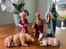 Lot of 5 Vintage Holland Mold Nativity figurines 1970's  3 Wisemen, cow donkey picture
