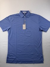 Peter Millar Mens Golf Polo Small Summer Comfort Blue White Striped Stretch NWT picture