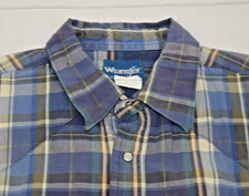 Vintage 90s Mens Wrangler Plaid Pearl Snap Shirt Long Sleeve Size L Blue Tones picture