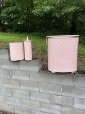 MCM Pearl Wick Bathroom Set Pink Metal & Lucite Trash, Brush, Hamper 60’s  picture