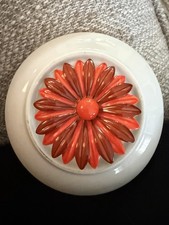 Vintage 1960s Flower Power Enamel Brooch Pin Mod Pop Art Orange Red Big Boho picture
