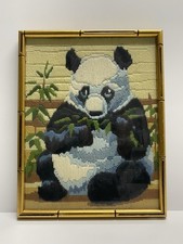 Vintage Monarch Horizons Embroidery The Panda Bear Framed 13” picture