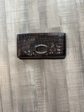Brighton Brown Croc Embossed Leather Organizer Wallet Clutch Silver Hardware picture
