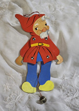Vintage Wooden Elf Wall Hanging Mid-Century Folk Art Pull String Toy Germany picture