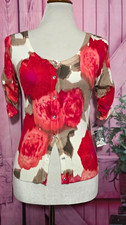 I.N.C. International Concepts Women's XS Red Floral V-Neck Button Knit Cardigan picture