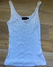 Vintage The Limited White Sequin Ribbed Solid Tank Top Camisole Women’s Size M picture
