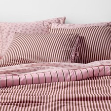 Full/Queen Reversible Percale Comforter Set Pink/Brown Stripe - The Hollister picture