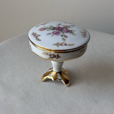 Limoges France Porcelain Artistic FM Vintage Trinket Box Pedestal Roses Gold picture