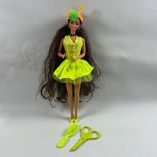 Cut and Style Barbie Doll Brunette Neon Yellow Dress Vintage 1994 Mattel Haircut picture