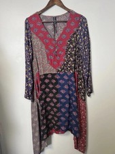 Sacred Threads Bohemian Patchwork Dress Floral Hippie Festival Pockets Rayon S/M picture