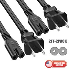 2pcs 2ft 2Prong to IEC C7 Figure 8 Computer TV Speaker Short AC Power Cord Cable picture