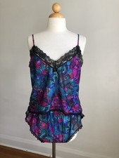 GORGEOUS VTG PETRA FASHIONS Floral Lacey 2pc Camisole & Shorts Lingerie Set SZ L picture