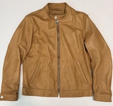 Thursday Men's Large 100% Lambs Leather Cognac Racer Biker Jacket Full Zip picture
