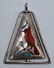 Vtg Navajo Inlay Sterling Silver Spinner Pendant Harry Spencer Signed Rare Shape picture